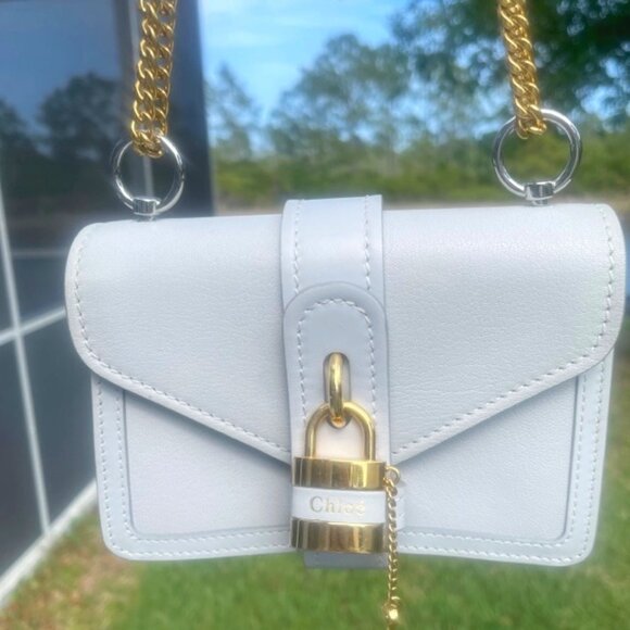 Chloe Aby Flap Crossbody Mini Bag Light Cloud Blue Silver Gold chain $2,490 - Picture 3 of 15